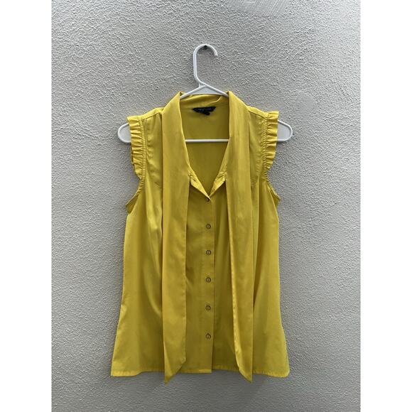 Tommy Hilfiger Womens Tank Top Size Medium Button Up Solid Yellow Necktie - Picture 1 of 12